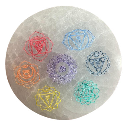 Small Selenite Charging Plate - Chakra Design