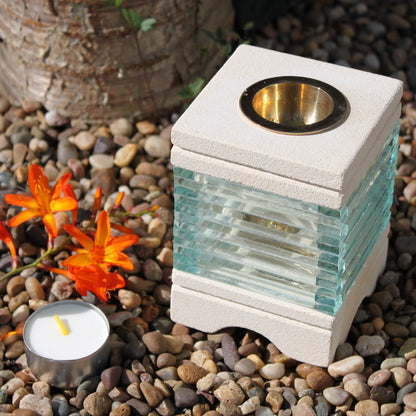 Stone Oil Burner - Round Glass Brick - 2 Variants - - Bensa