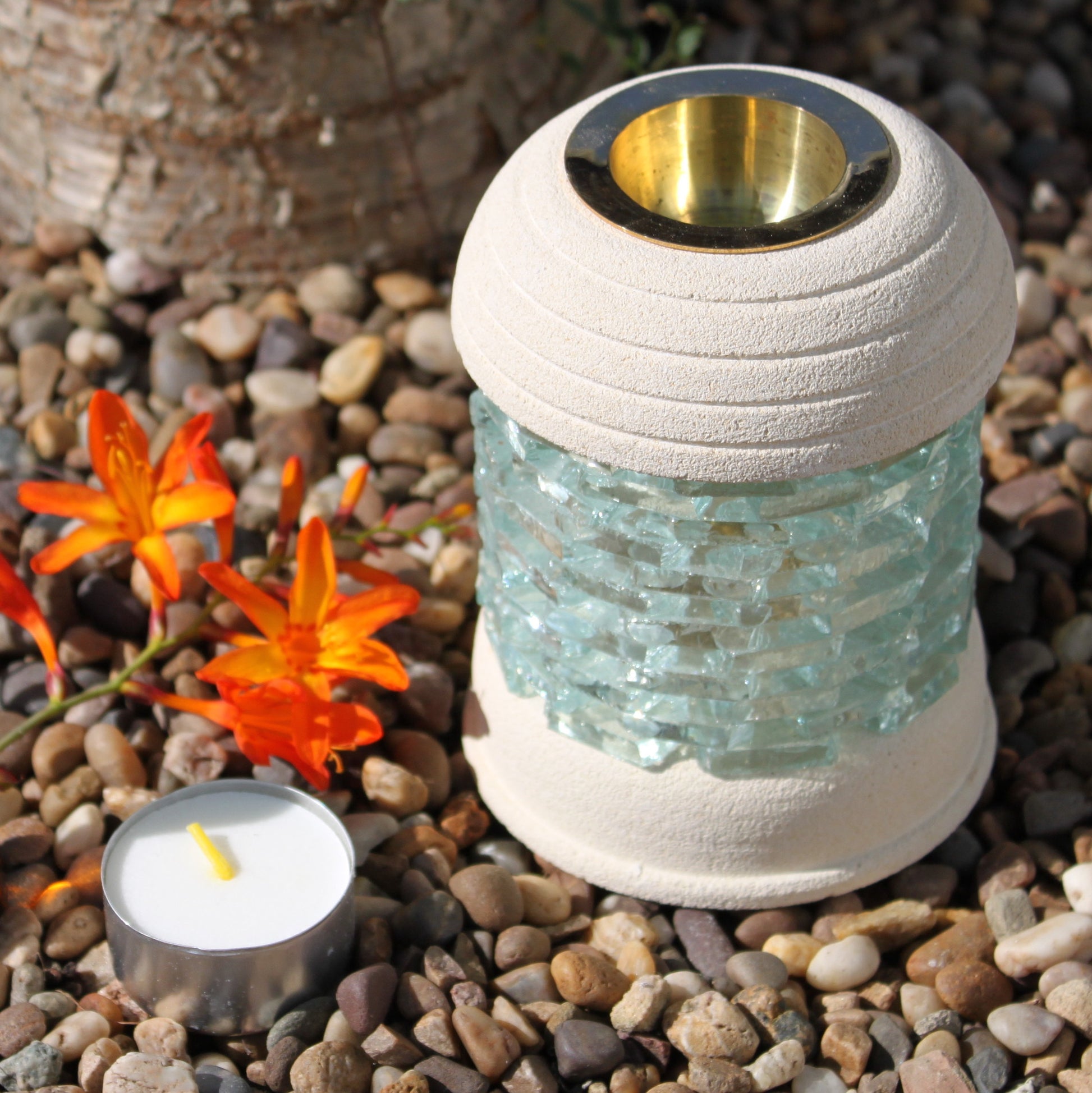 Stone Oil Burner - Round Glass Brick - 2 Variants - - Bensa