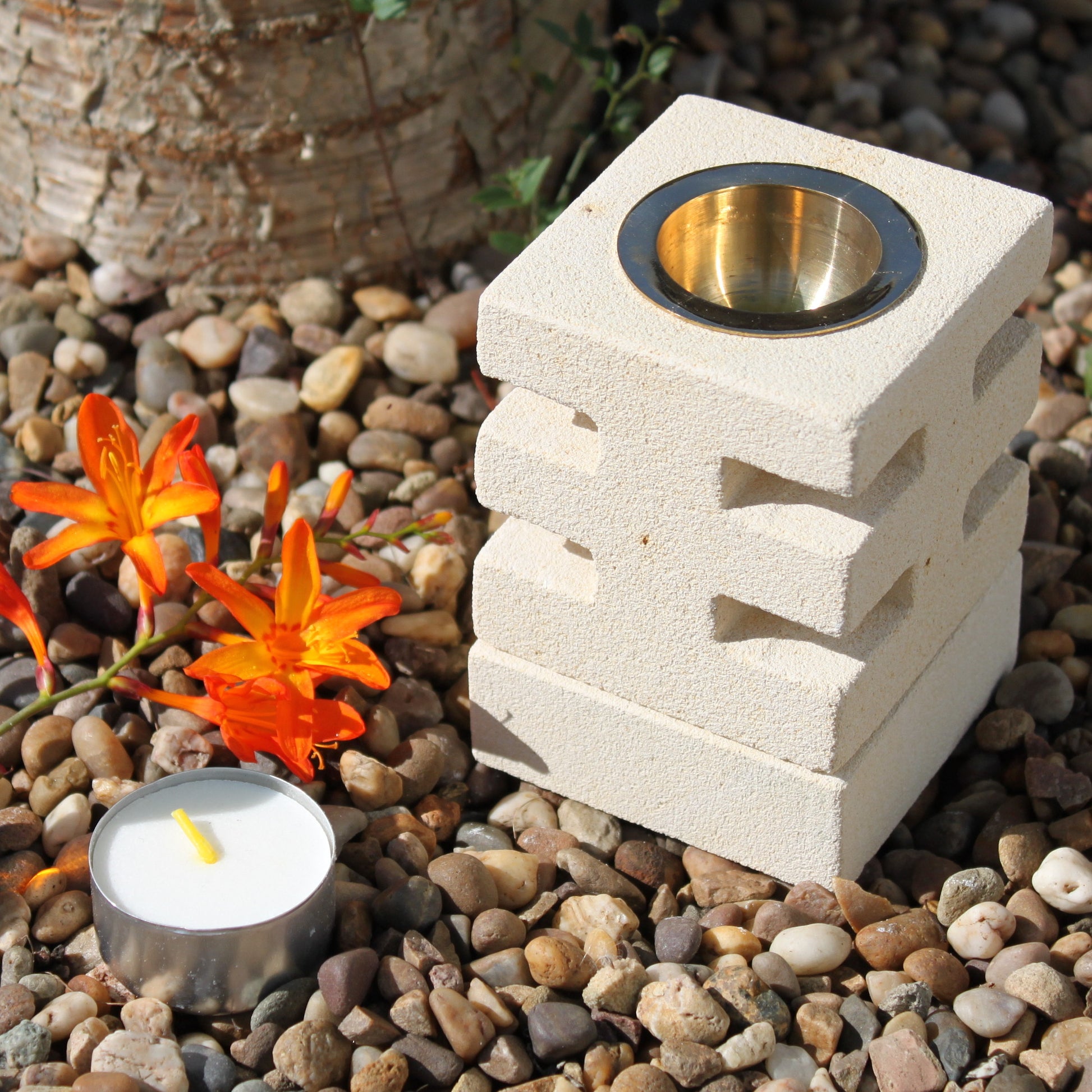 Stone Oil Burner - Round Glass Brick - 2 Variants - - Bensa